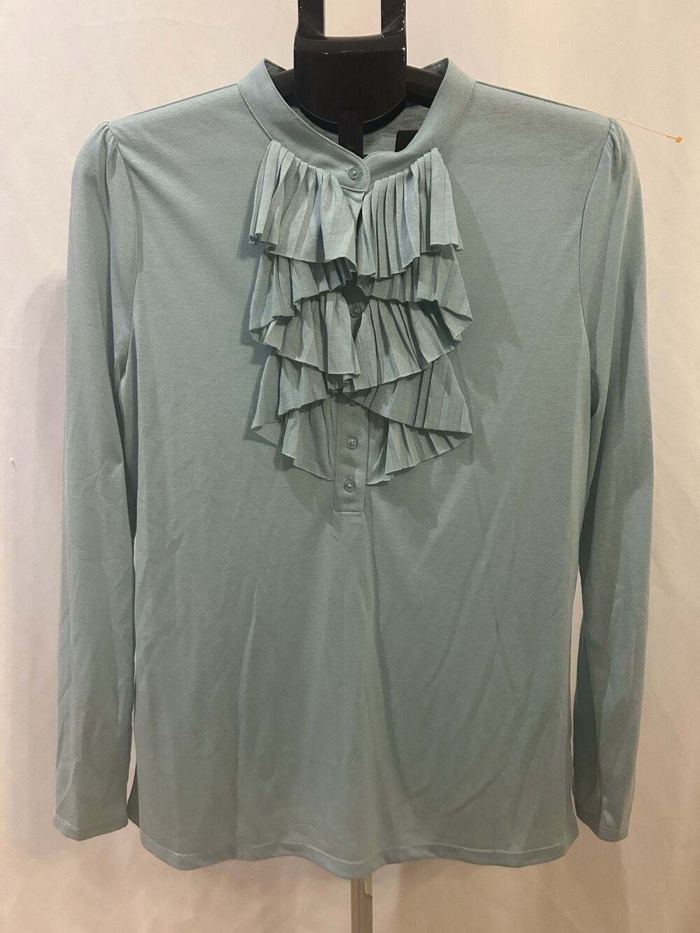 Talbots Blue Ruffle Front Blouse size L
